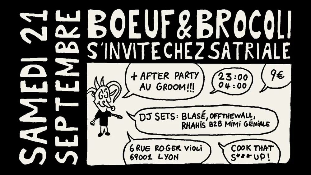 Image qui représente un ticket d'une activité (Boeuf & Brocoli x Satriale AFTER PARTY @Groom) liée au point d'intéret