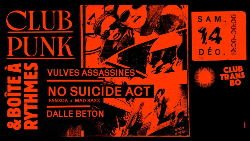 Image qui représente un ticket d'une activité (Club Punk & Boîte à Rythmes : Vulves Assasines, NoSuicideAct) liée au point d'intéret