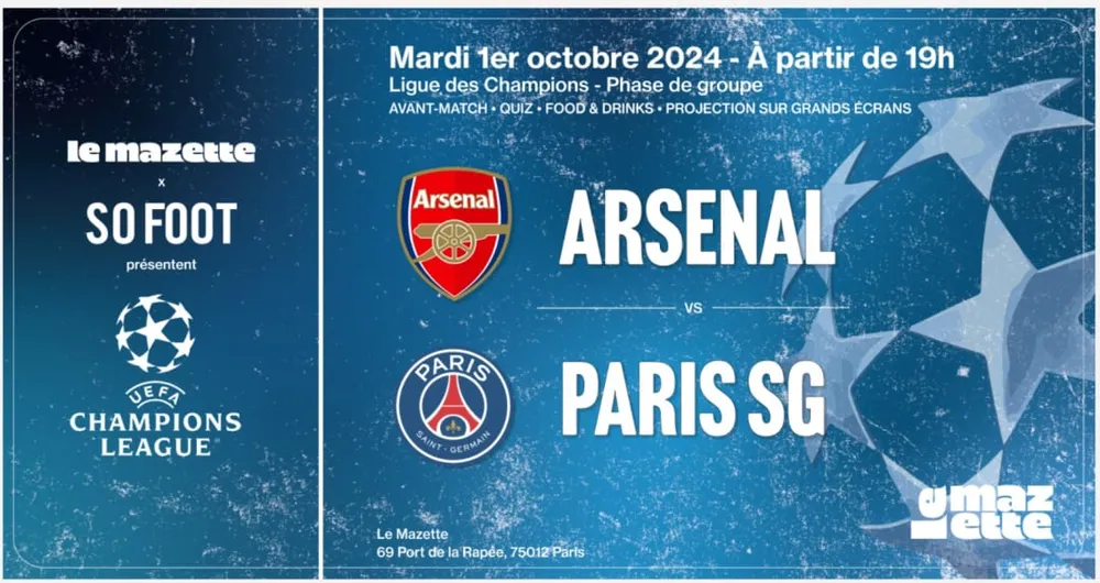 Image qui représente un ticket d'une activité (So Foot - Ligue des Champions : Arsenal / PSG) liée au point d'intéret