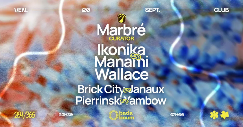 Image qui représente un ticket d'une activité (Marbré Curator — Ikonika b2b Manami (+) Wallace (+) Marbré) liée au point d'intéret