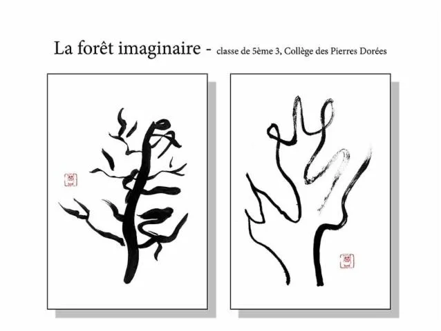 Image qui illustre: Calligraphie et haïkus : arbres en un seul trait et en poésie