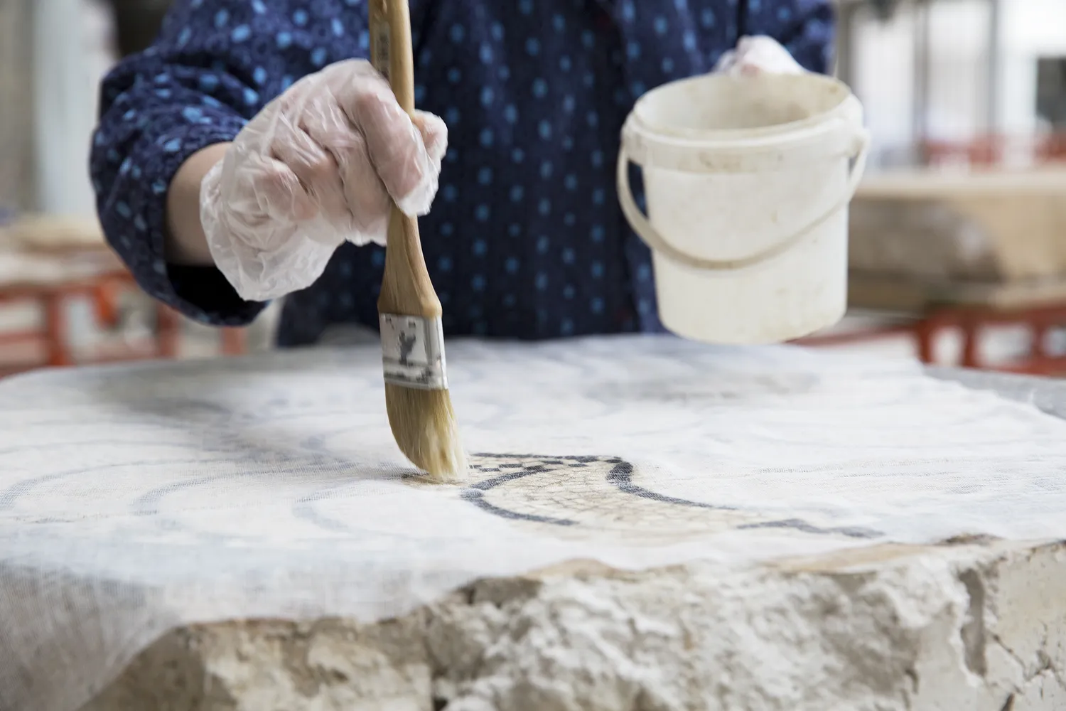 Image qui illustre: Visite de l'Atelier de restauration de mosaïques par l'équipe des restaurateurs à Saint-Romain-en-Gal - 0