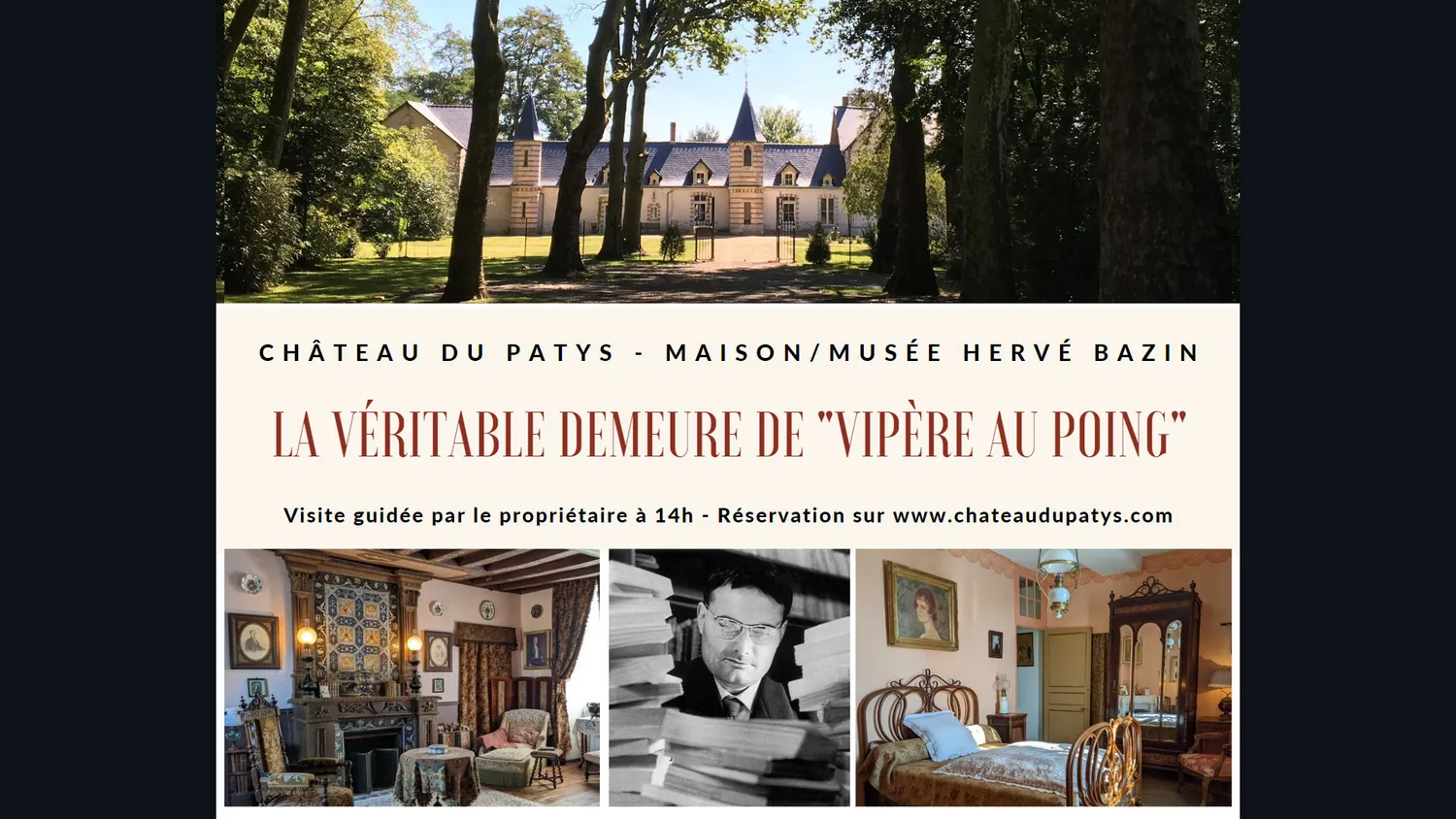 Image qui illustre: Visite guidée du château du Patys, la maison/musée d'Hervé Bazin, véritable demeure historique de Vipère au poing. à Segré-en-Anjou Bleu - 0