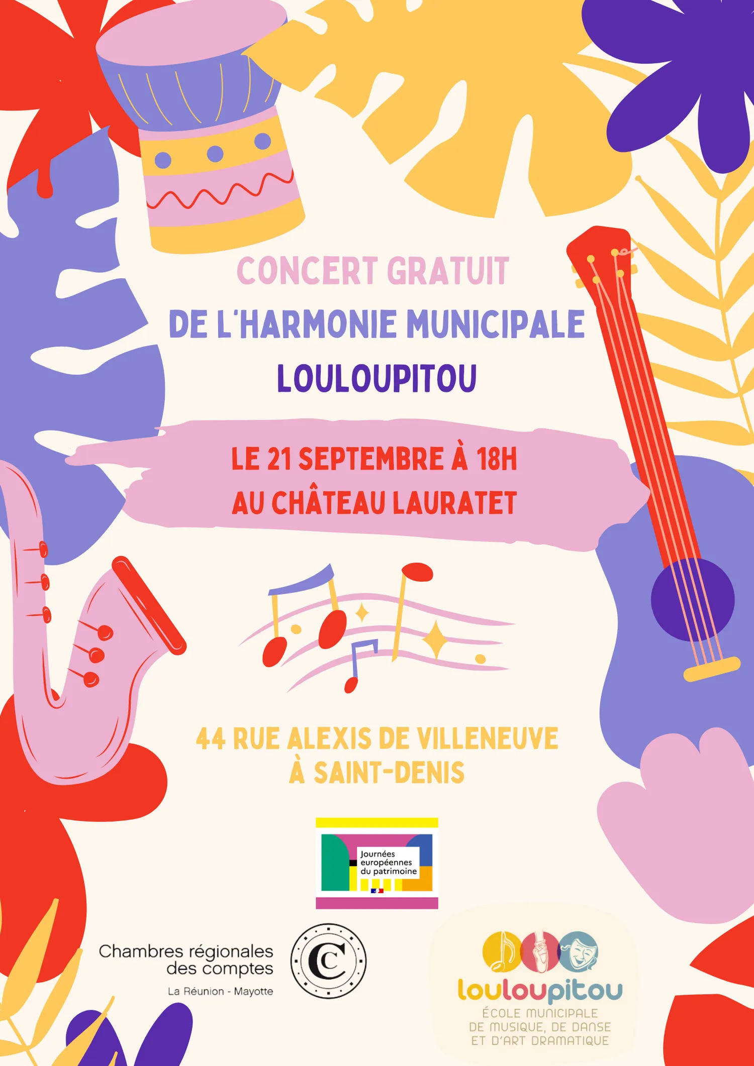 Image qui illustre: Château Lauratet: Animation musicale par l'harmonie municipale de Saint-Denis (école de musique Loulou Pitou) à Saint-Denis - 0