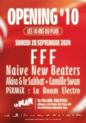 Image qui illustre: OPENING #10 : FFF + Naive New Beaters + Akira & le Sabbat + Camille Swan | En entrée libre : PiXMiX – La Boum Electro