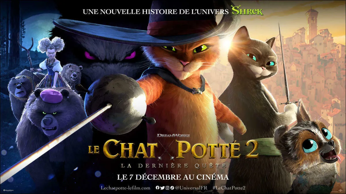 Image qui illustre: FADAS DU MONDE. Un été au ciné, cinéma en plein air - Le chat potté 2 : la dernière quête à Martigues - 0