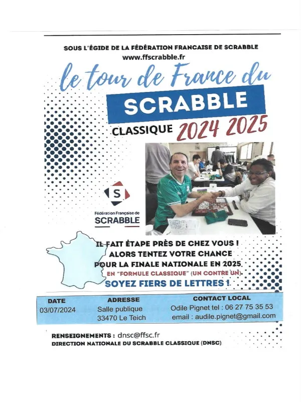 Image qui illustre: Tour de France du Scrabble classique 2024 -2025. à Le Teich - 0