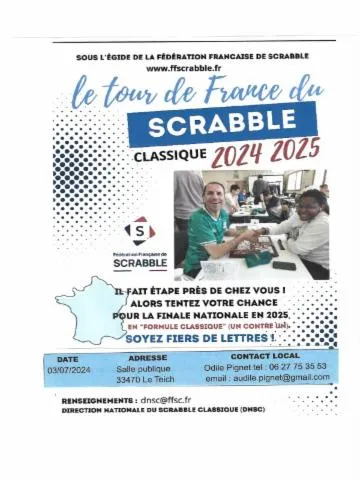 Image qui illustre: Tour de France du Scrabble classique 2024 -2025.