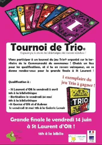 Image qui illustre: Jeux De Société : Tournoi De Trio À La Médiathèque De St Laurent D'olt