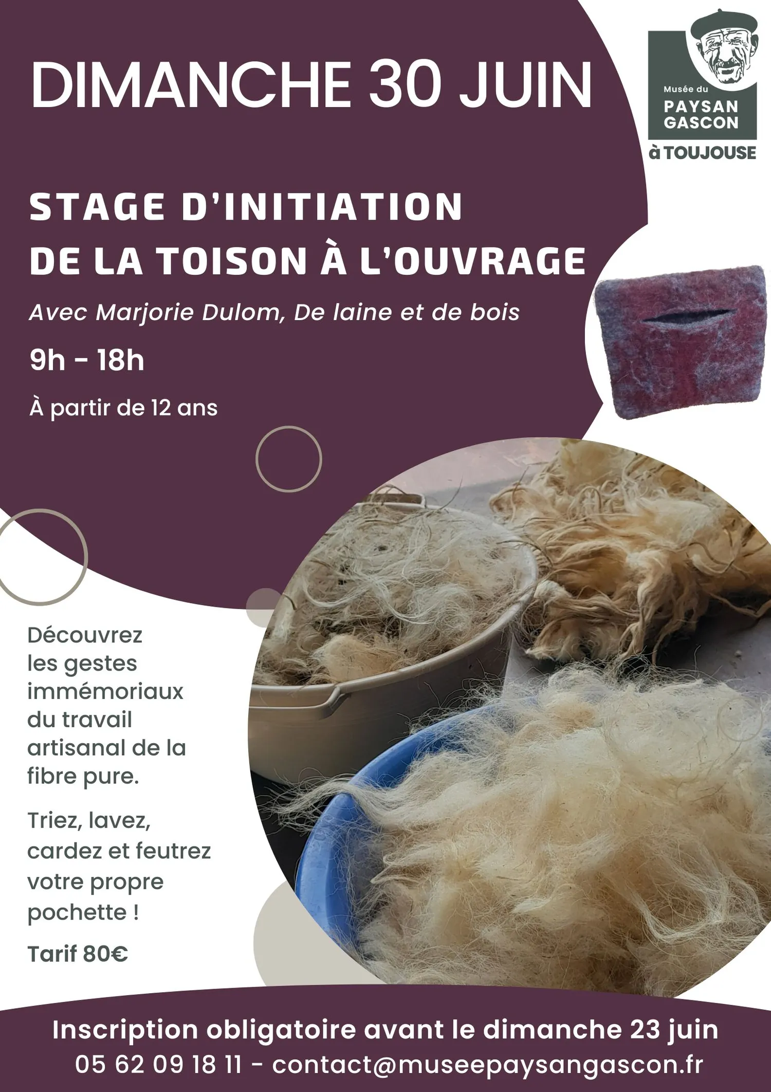 Image qui illustre: Stage d’initiation "De la toison à l’ouvrage" au Musée du Paysan Gascon à Toujouse - 1