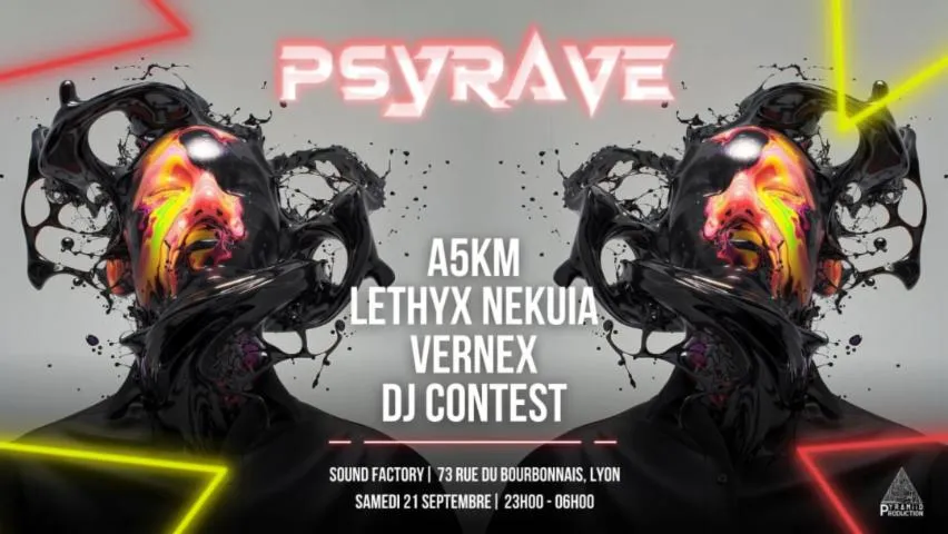 Image qui illustre: PSYRAVE (Lyon) A5KM - LETHYX NEKUIA - VERNEX - DJ CONTEST