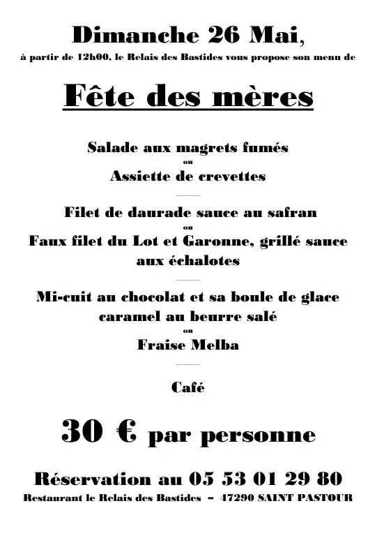 Image du carousel qui illustre: Menu De La Fête Des Mères à Saint-Pastour