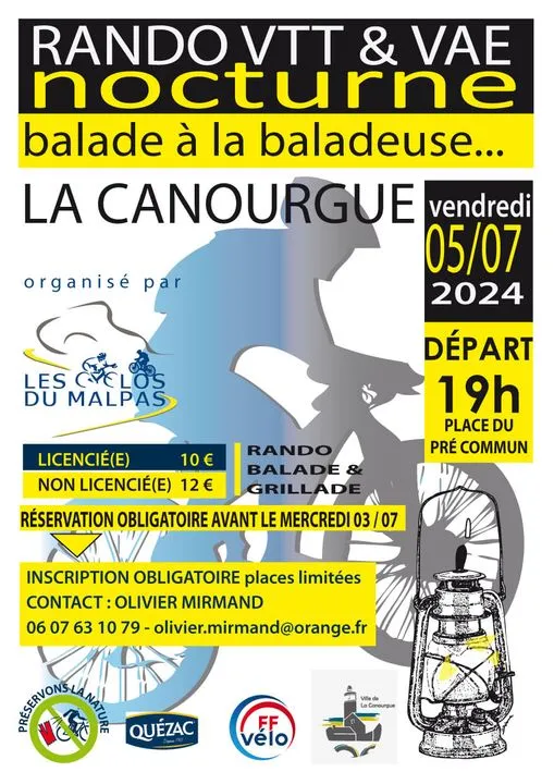 Image du carousel qui illustre: Sortie Nocturne Vtt ''balade À La Baladeuse'' -&nbsp;les Cyclos Du Malpas à La Canourgue