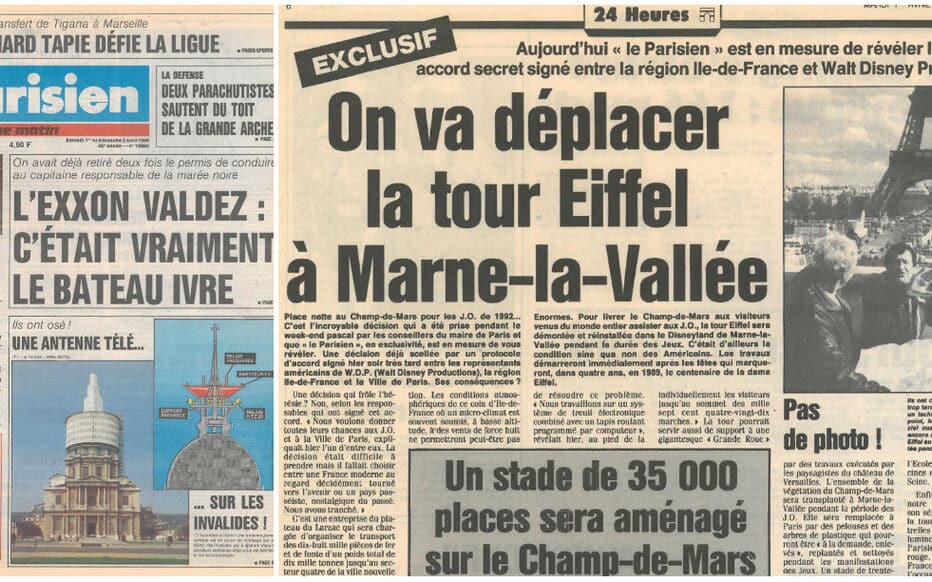 Le Parisien - poisson d'avril déplacer la Tour Eiffel à Marne-la-Vallée