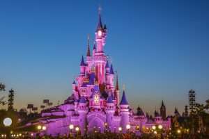 Night performance near Sleeping Beauty castle in Disneyland Pari