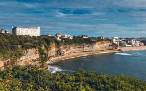 Anglet, known as "La Petite Californie", View of the beaches, the ocean, the Biarritz lighthouse and sunset, Basque Country, New Aquitaine, France